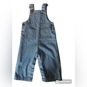 Vtg  70s Health-Tex Toddler Striped Overalls 18 mos Blue / White Conductor USA